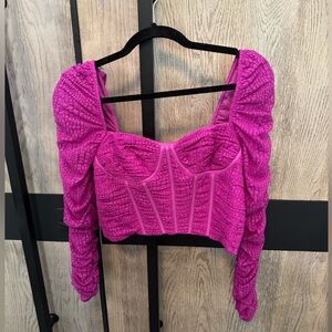 Saylor Snakeskin Lace Bustier Crop Top (NWT, size XS) Magenta